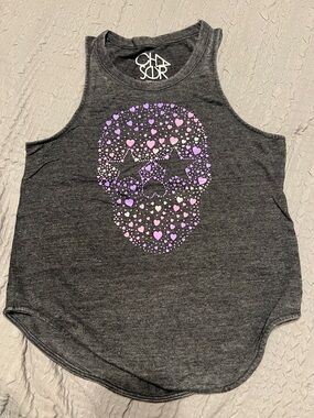 Chaser Dark Gray Tank with Pink & Purple Heart Skull